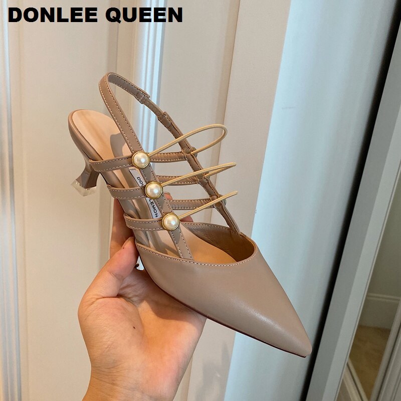 Teräväkärkinen ohut kantapää sandaalit naisten slingback kengät med heel pump naisten mekko kenkä kapea nauha nilkkanauha sandaalit