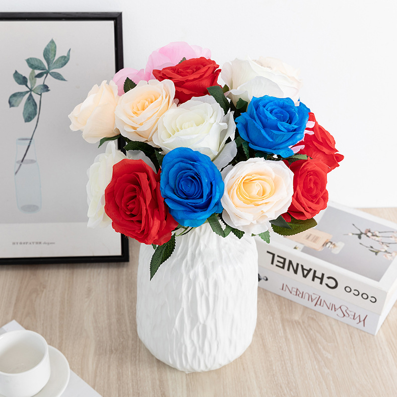 Ramo de flores artificiales, hojas de eucalipto de rosa blanca y roja, decoración de boda, flor falsa de peonía para , de decoración del hogar, 1 Uds.