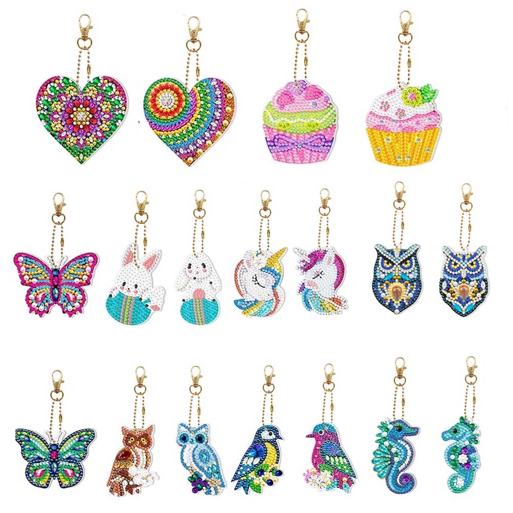 2 Pieces Of 5D Diamond Painting DIY Keychain Double Sided Full Diamond Butterfly Cake Luminous Pendant Bag Accessories Toys