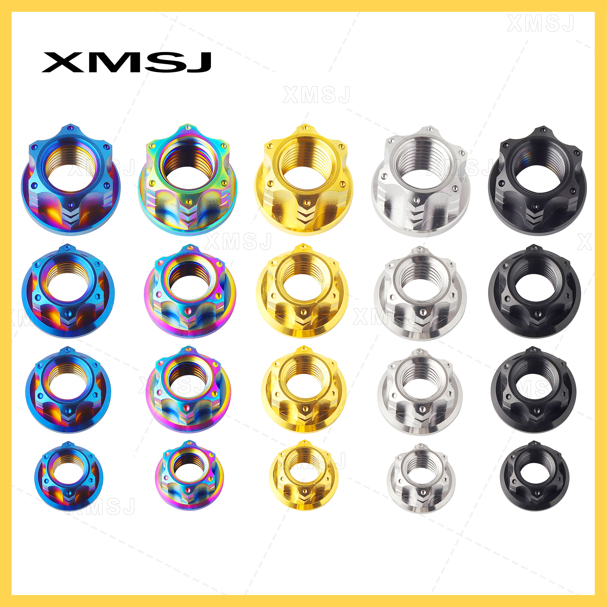 XMSJ M6 M8 M10 M12 Hex Hexagon Flange Titanium Nuts Rear Axle Lock Nut for Bike Motorcycle Fastener Titanium Hex Flange Nuts