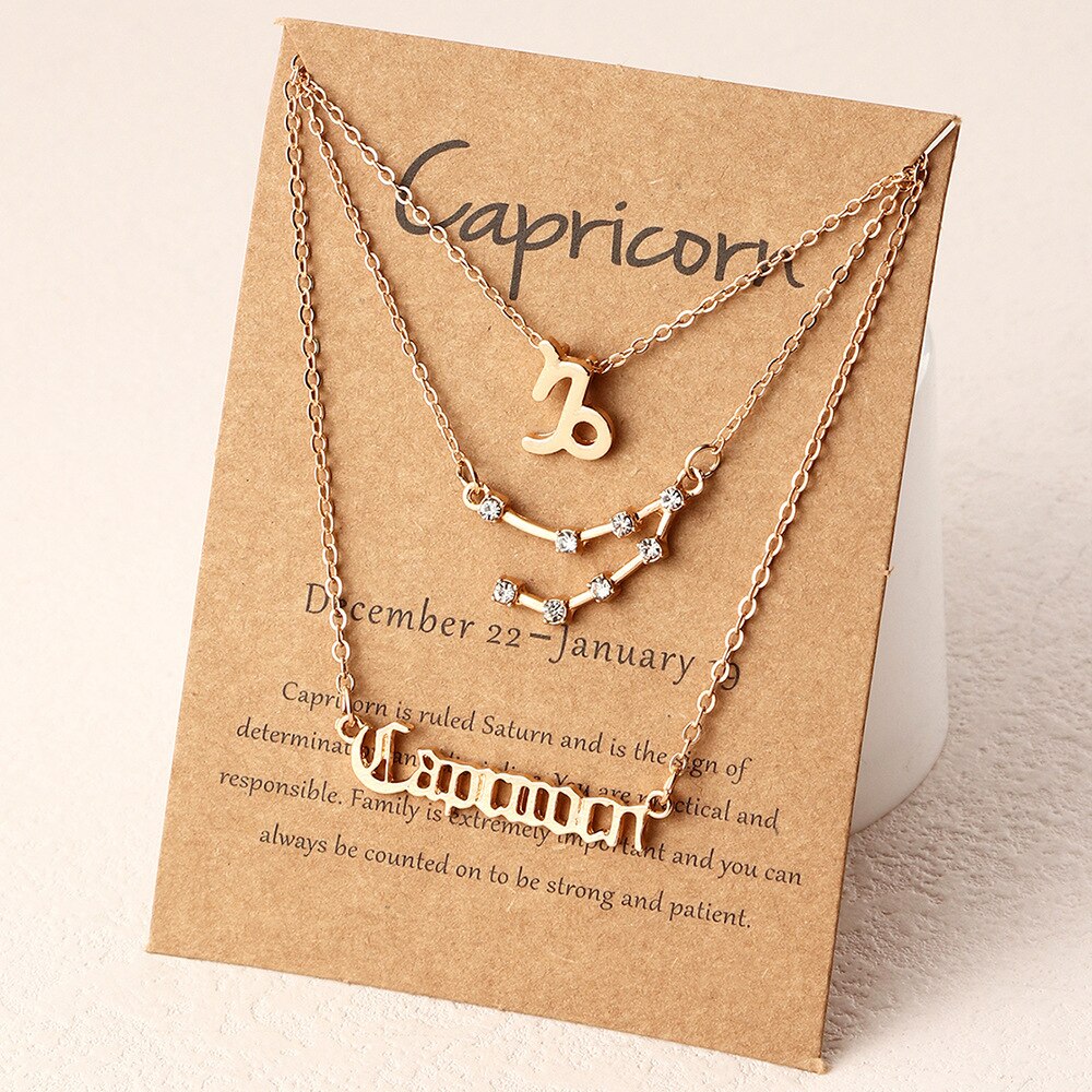 3Pcs/Set zodiac necklace 12 Constellation Charm Gold Necklace Aries Cancer Leo Scorpio Necklace Jewelry: Capricorn