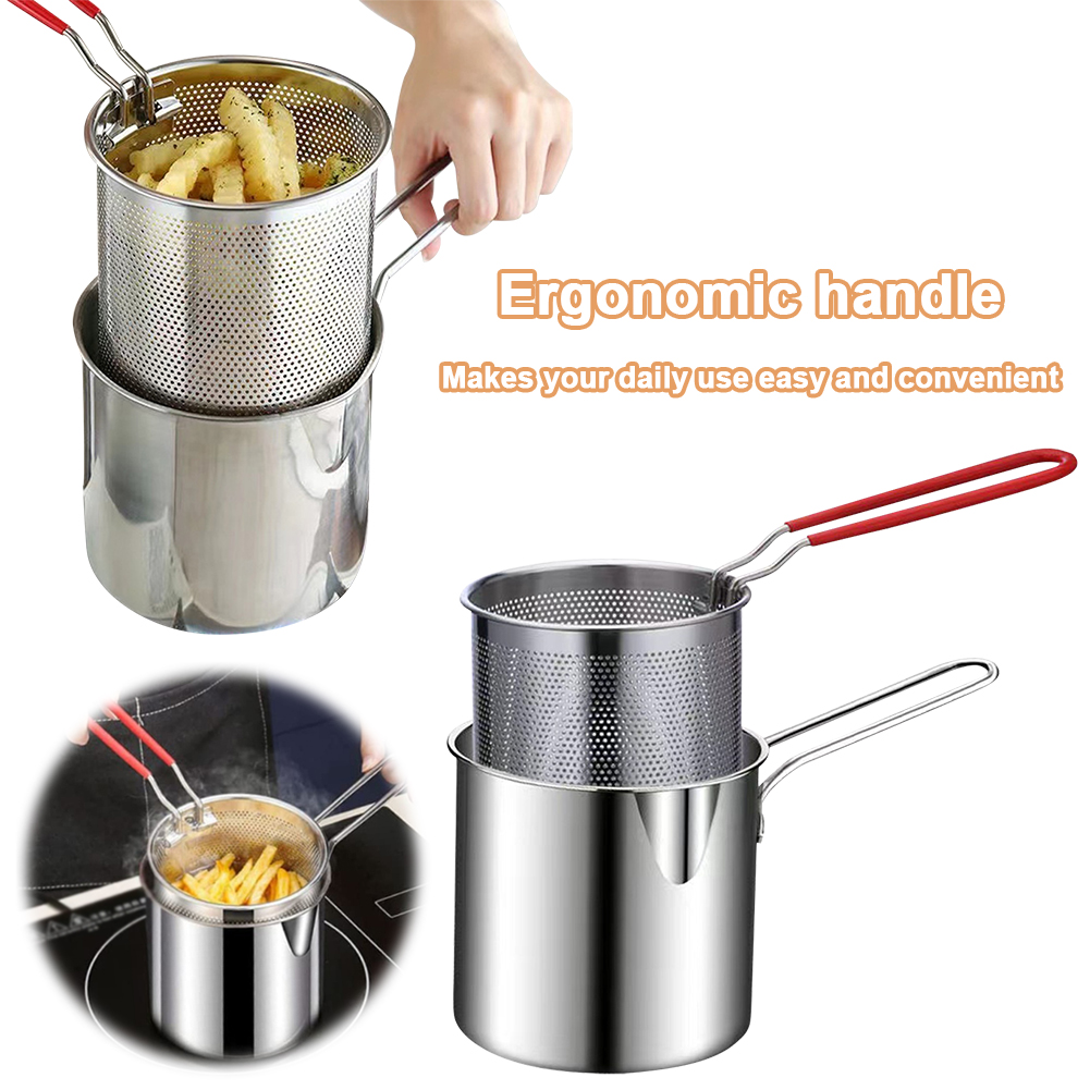 Poêle à frire profonde en acier inoxydable avec panier à passoire, marmite multifonctionnelle, friteuse à tempura, outils de cuisson frits jetables