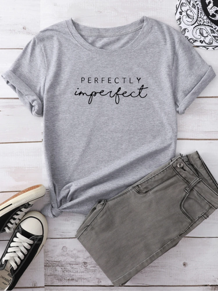 Perfect Imperfect Brief Print vrouwen T-shirt Harajuku Casual Korte Mouw Zwart T-Shirt Vrouwelijke Zomer Straat Kleding Meisje