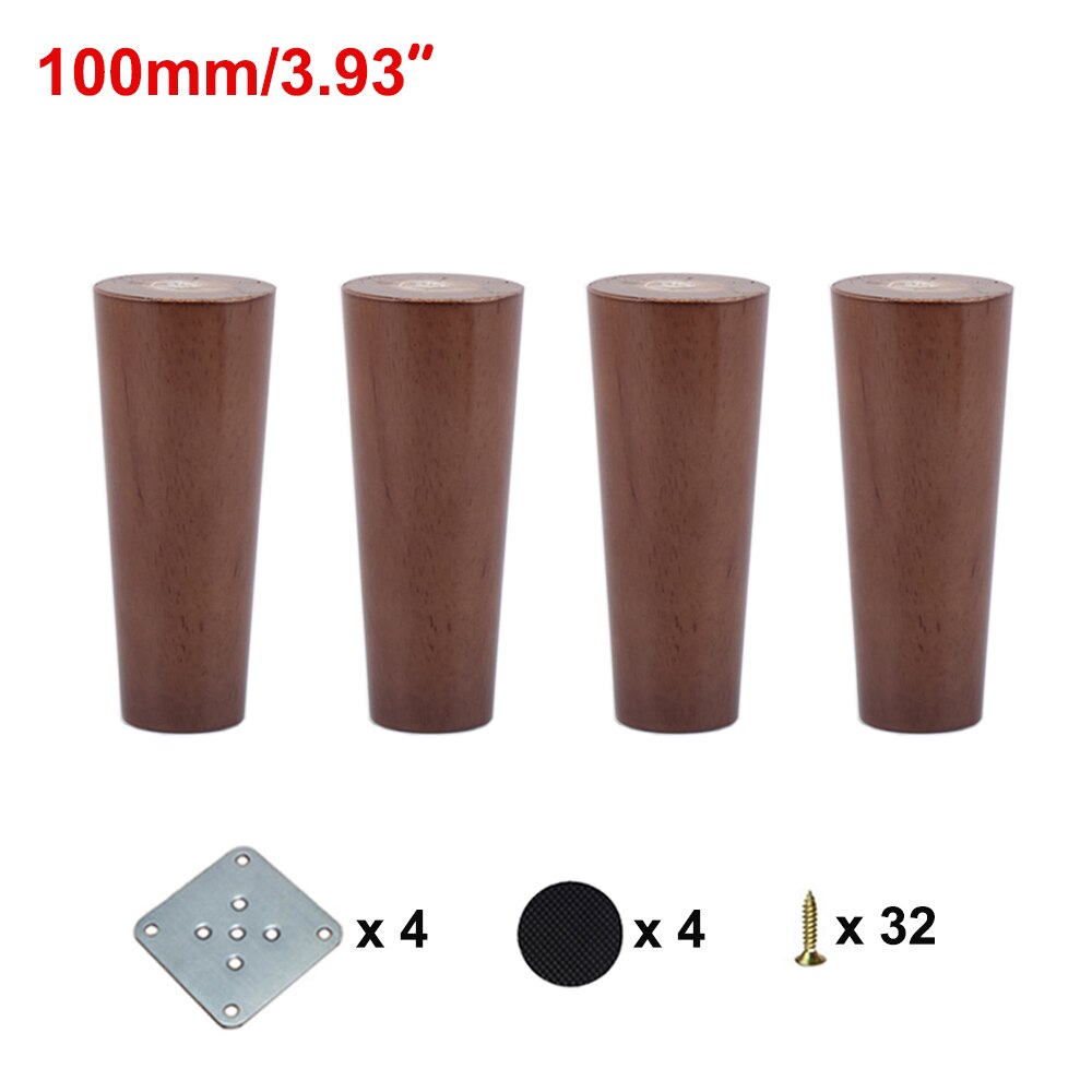 1/4PCS Solid Wood Furniture Legs Walnut Color Straight Oblique With Metal Footings Sofa Replacement Legs For Cabinet Couch Table: 4PCS 10CM Straight