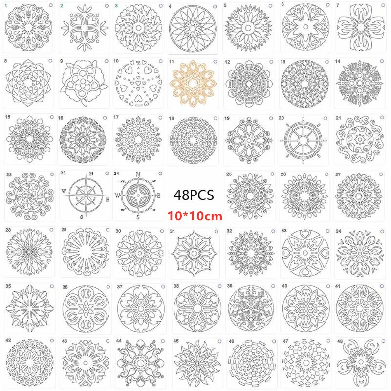Plantillas de Mandala para pintar, 15x15cm, DIY, para dibujo, álbum de recortes, plantilla de pared, para azulejos de suelo de madera, plantilla de Arte de tela, 16 unids/set por juego: 5AC1103280