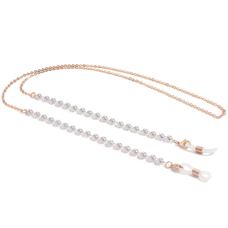 Koreaanse Vintage Crystal Pearl Hanger Ketting Masker Ketting Strap Hang Op Hals Glazen Houder Touw Voor Vrouwen: Rose gold