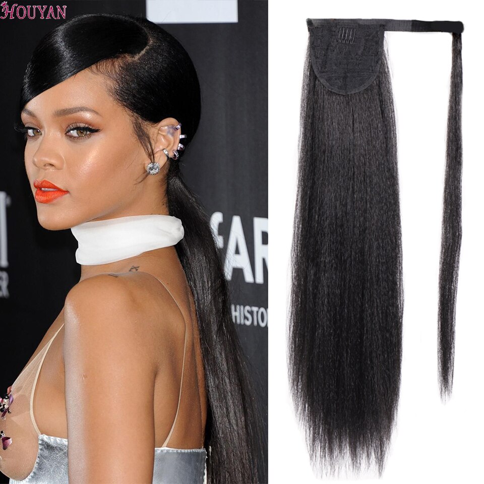 Houyan 20 Inch Lange Afro Kinky Rechte Paardenstaart Uitbreiding Voor Zwarte Vrouwen Koord Synthetische Paardenstaart Clip In Hair Extension