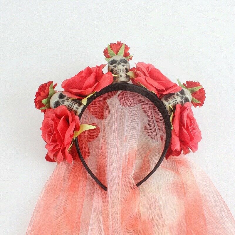 De dødes dag jul rose sort slør med blomster dame fancy dress halloween bryllup død brud pandebånd kostume hovedbeklædning