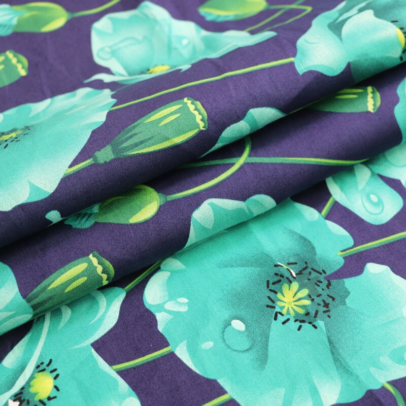 Poplin Stof 100% Bomuld - 50cm x 147cm - Printet Store Blomster - Til Syning og Patchwork
