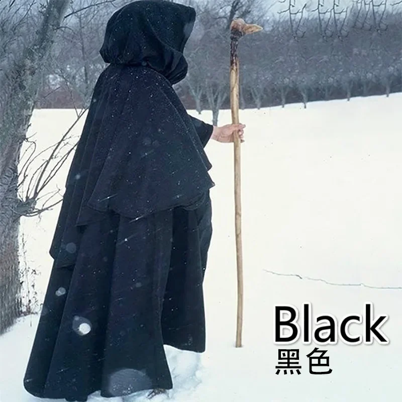 Halloween Medieval Stage Show Costume Black Assassin Cape Carnival Adult Cosplay Prop Robe Hooded Bandage Caped Wizard Clothes