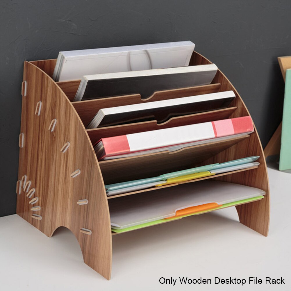 A4 Fan Shaped Wooden Desktop File Rack Home Office Supplies School Multifunction Bookshelf Living Room Desk Organizer Study