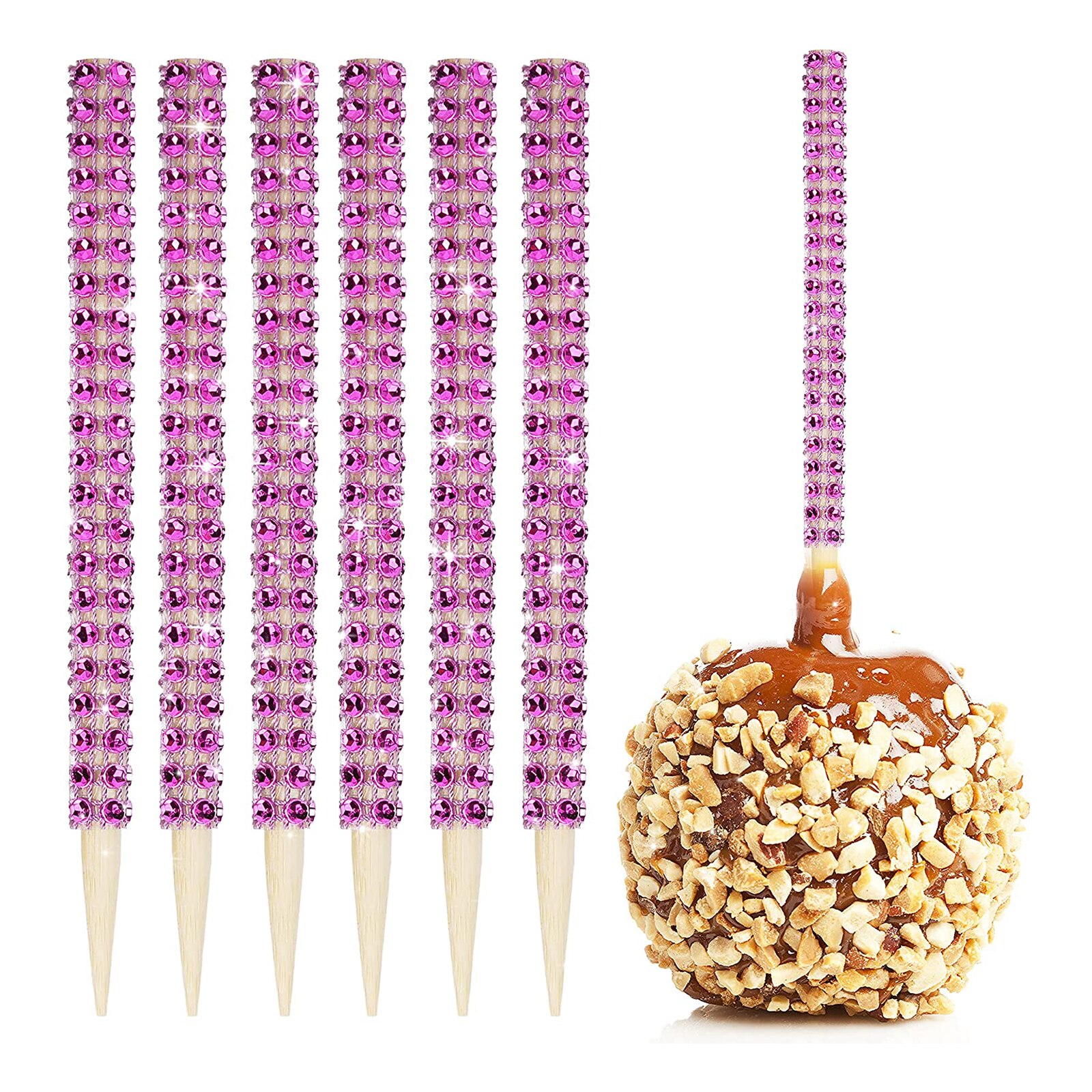 Bâtonnets à bonbons en forme de pomme, 32 pièces, brochettes, fournitures pour Buffet, Dessert, strass scintillant, nouveauté