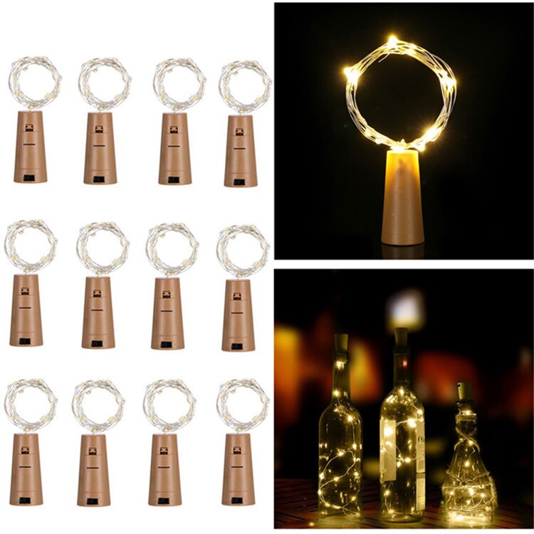 High Quality15 LED Bottle String Lights Toy with Cork for Party Wedding Christmas Halloween Bar Decoration Warm White: 12pcs