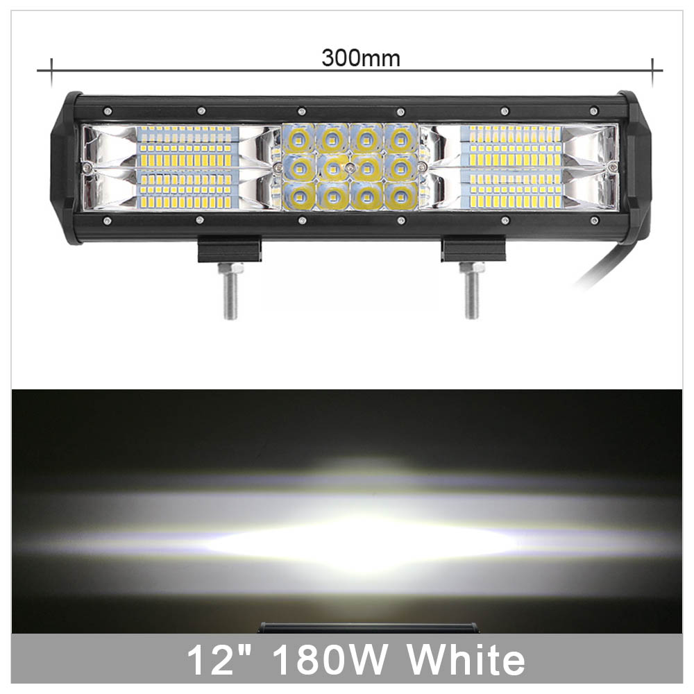 Barra de luces LED de 12 pulgadas, 72 W, 180 W, focos de inundación para camiones todo terreno 4X4, lámpara antiniebla para motocicletas, luces externas de trabajo de conducción 12V 24V: 12inch 180W White x1