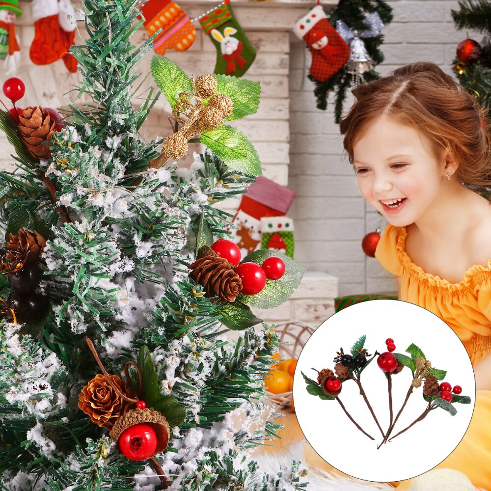 5pcs DIY Christmas Greeting Cards Decoration Simulation Pine Cone Branches