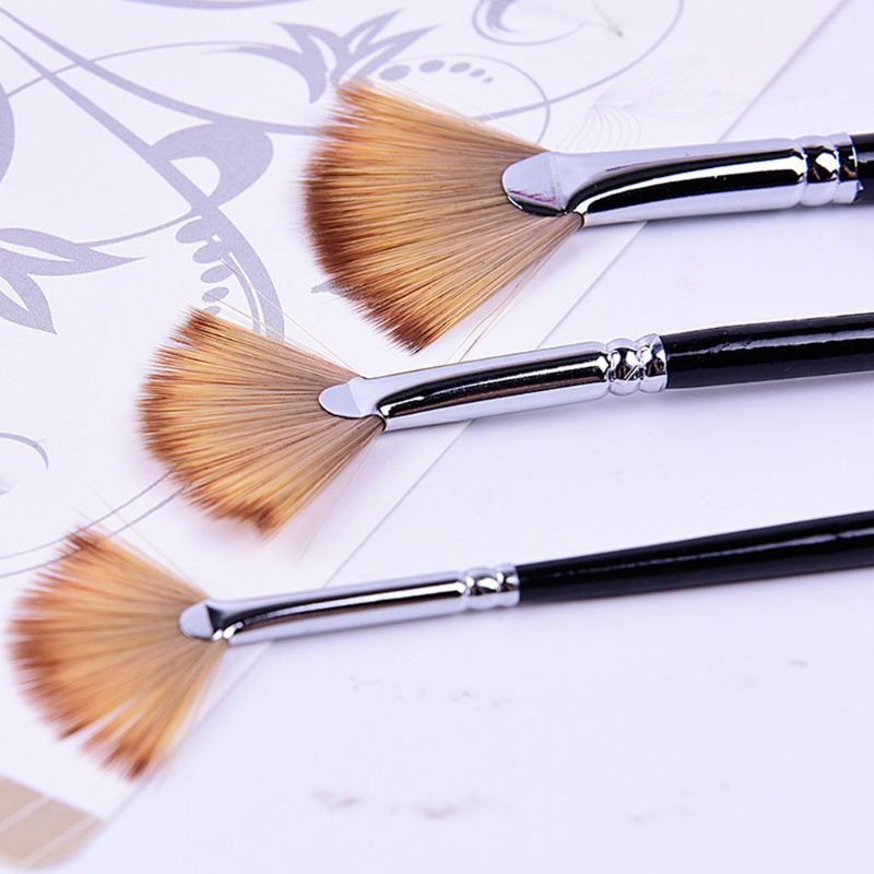 3 Fan-shaped Copper Tube Mixed Color Watercolor Brush Set Art Supplies Painting 1XCB