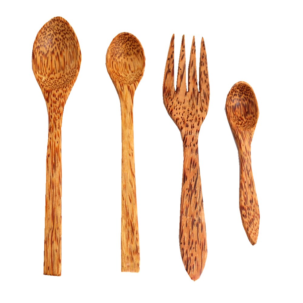 Naturale di Legno di noce di Cocco del Cucchiaio della Forcella impostato Di Cocco Biologico di Legno di Palma Posate Frutta Vagan forchette Insalata di Cocco Borsette Ciotola di Posate: tableware impostato