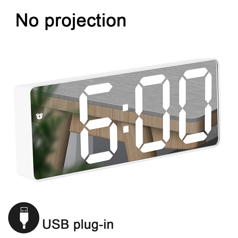 LED Digital Smart Projector Alarm Clock Table Electronic Desktop Clock USB Wake Up With 180° Time Projector Snooze Alarm Clock: B02 No projection