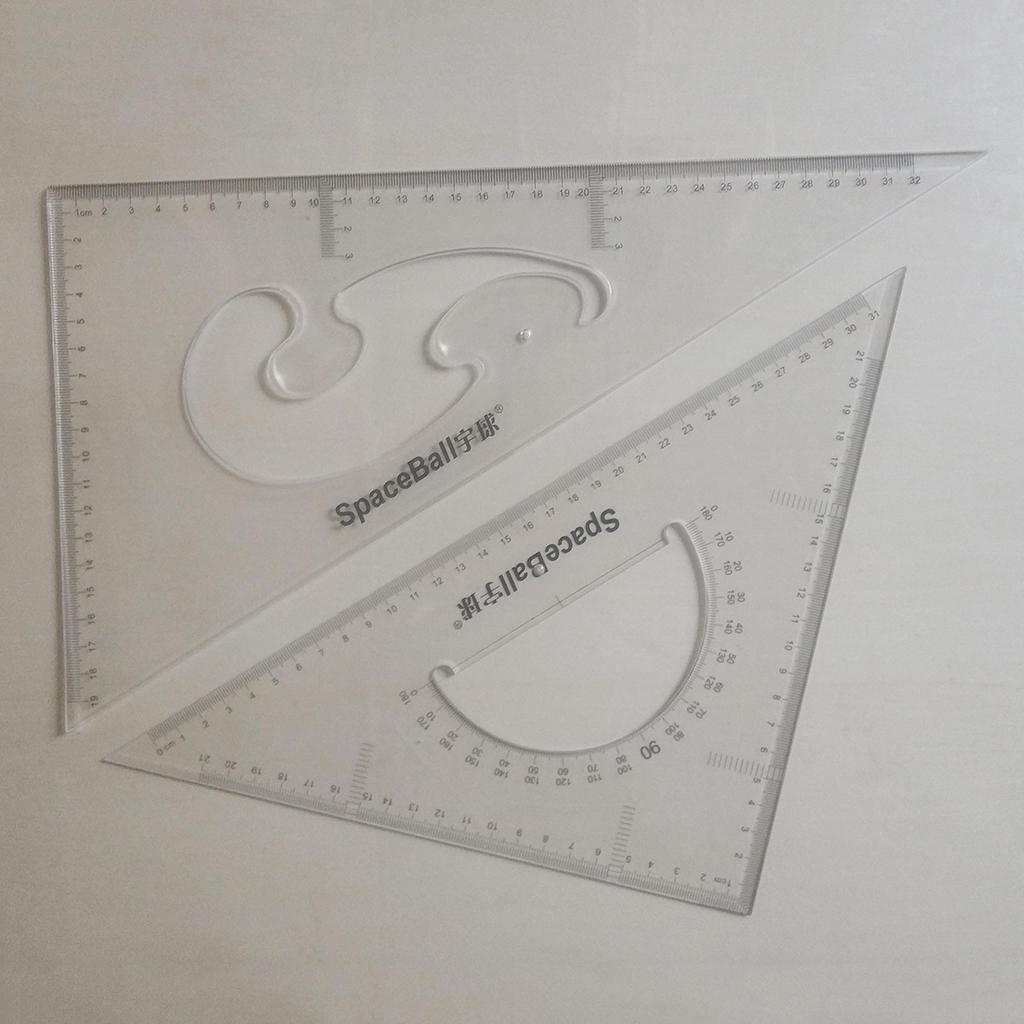 Pack of 2 45/60/90 Degree Triangle Rulers Plastic Transparent