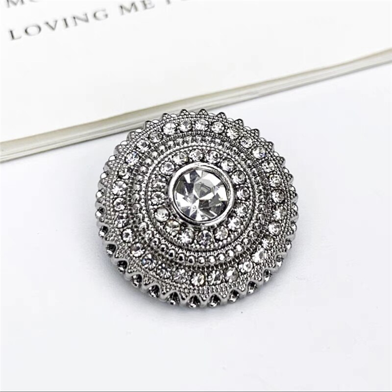 10pcs/lot Luxury Diamond Metal Button for Shirt Black Gold Silver Shank Buttons for Clothing Rhinestone Buttons for Coat: Silver / 18mm-10pcs