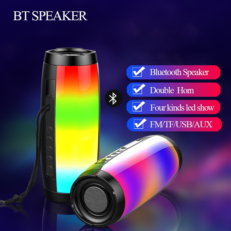 Portable Speakers Bluetooth Column Wireless Bluetooth Speaker Powerful High BoomBox Outdoor Bass HIFI TF FM Radio with LED Light