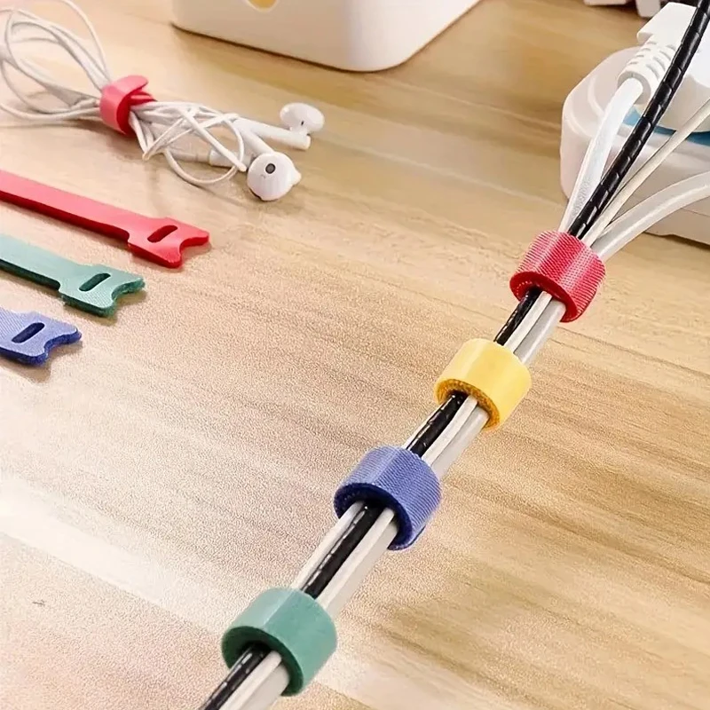 50pcs Reusable Hook and Loop Cable Ties Fastening Straps Multi-Purpose Wire Organizers for Computer/TV/Electronic Devices