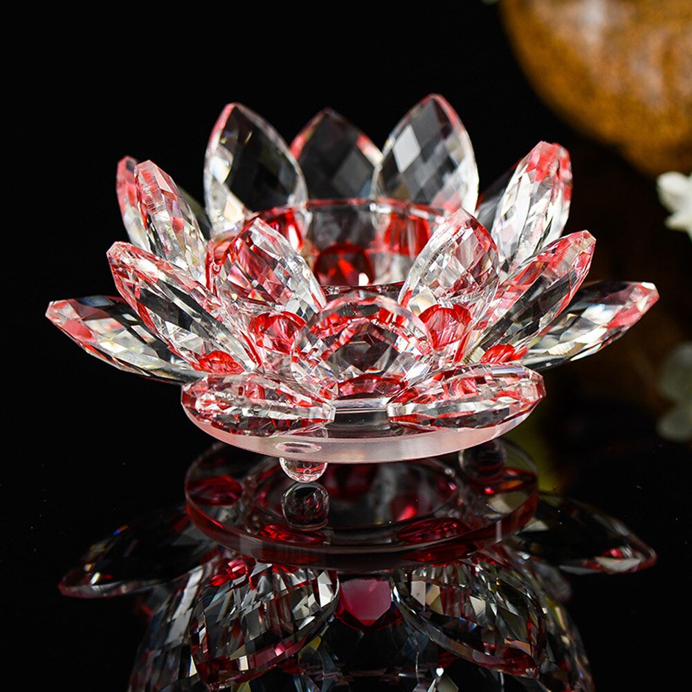 Colorful Crystal Lotus Candle Hold Glass Flower Candle Light Holder Candlestick Home Decoration Buddhist Candlestick 1: G