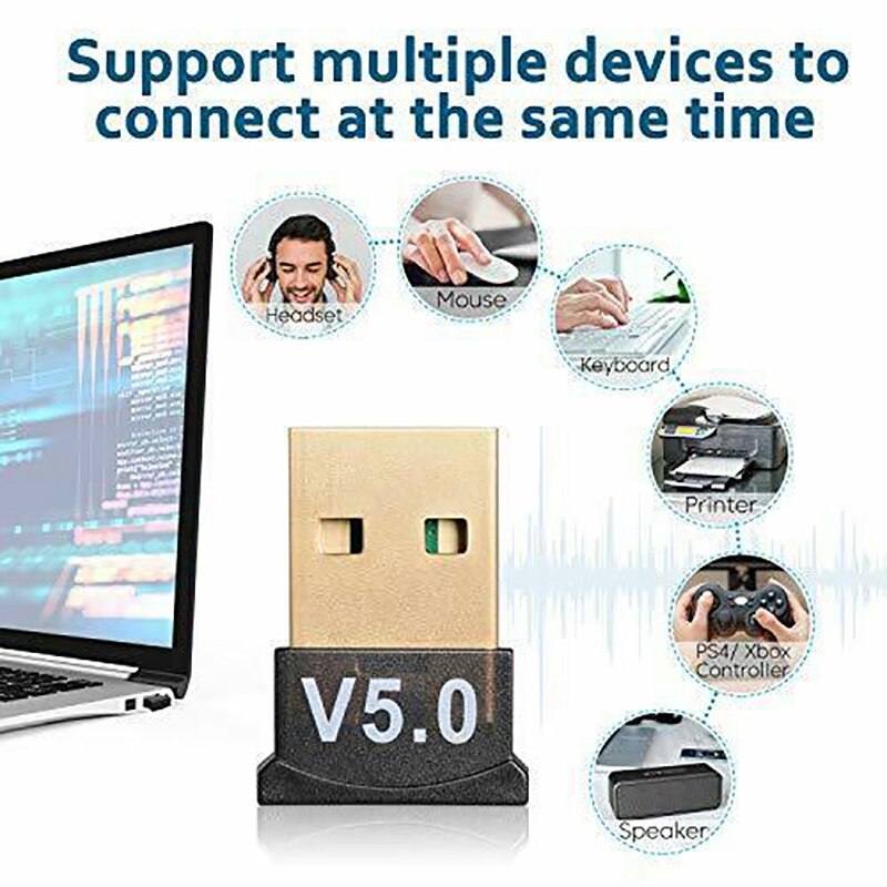 USB Bluetooth 5.0 Adapter Wireless Dongle Stereo Receiver o Sender for PC Computer Laptop Earphone TV Transmitter