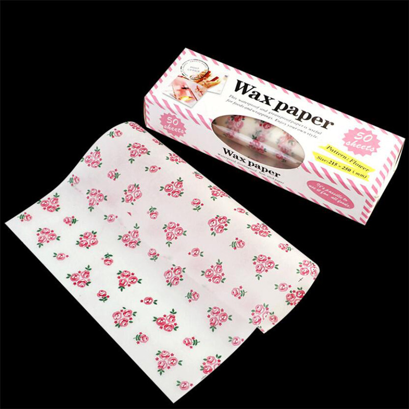 50Pcs/Lot Wax Paper Food Grade Grease Paper Food Wrappers Wrapping Paper For Bread Sandwich Burger Fries Oilpaper Baking Tools: flower with box