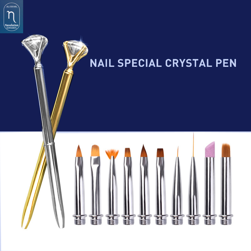 Vervangbare Pen Tip Nail Borstel Voor Manicure Gel Brush Voor Nail Art Set Rvs Pen Houder Boxed
