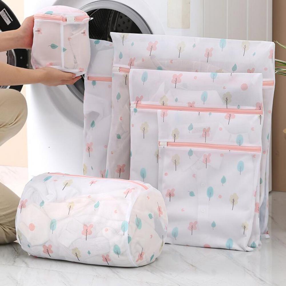 Bolsa de lavandería de poliéster, bolsas para lavar la colada, estampado de plantas, con cremallera, bolsa de rejilla para la ropa sucia, lavadoras, 6 tamaños