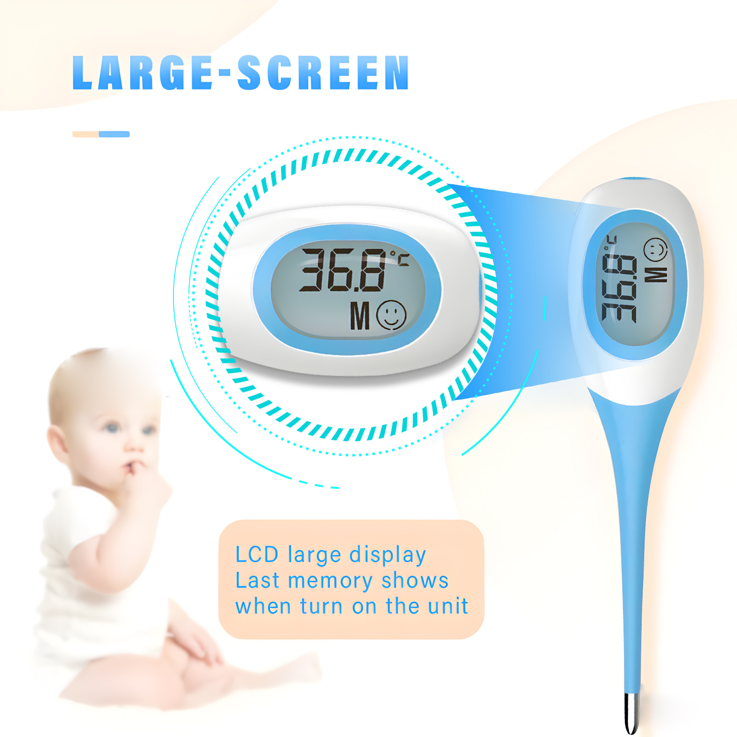 Digital Electronic Thermometer Celsius Fahrenheit Soft Head Oral Body Temperature Outlet Thermometer for Children Adult