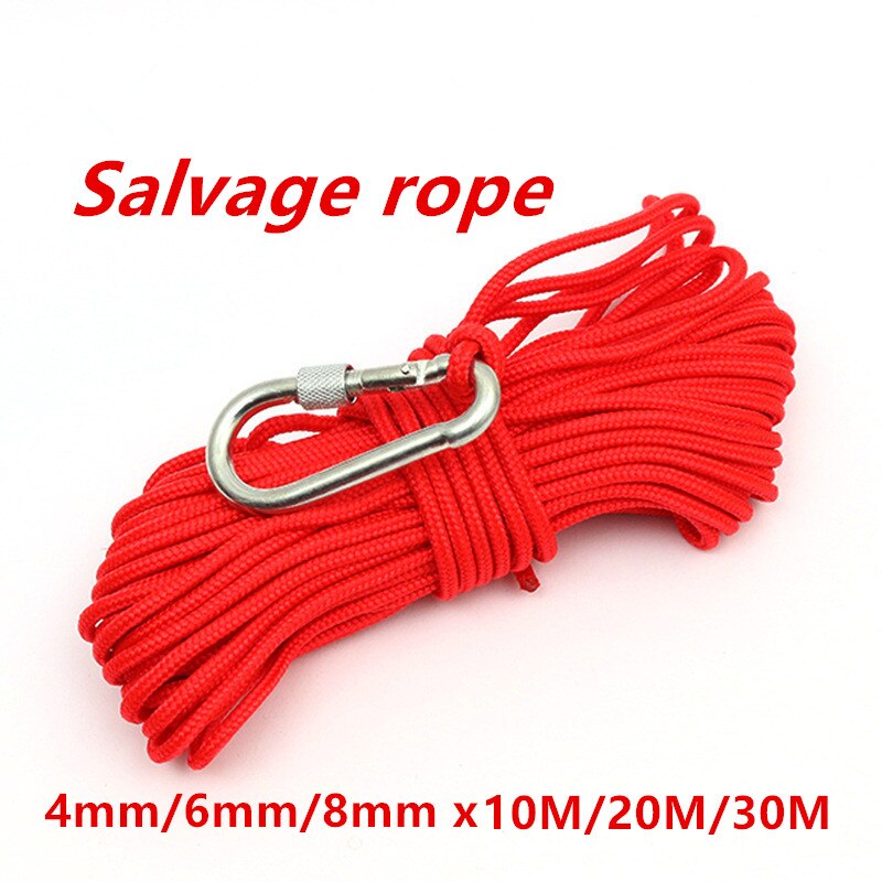 10M/20M/30M de múltiples longitudes al aire libre potente salvamento imán de pesca de neodimio cuerda de seguro con mosquetón: Rojo