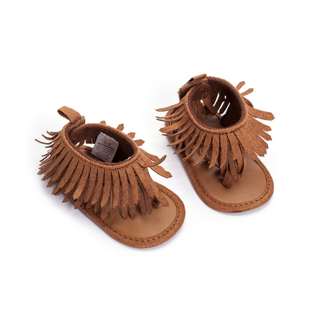 Mærke spædbarn baby pige skridsikker blød sål krybbe sko kvast moccasin sandal sko: Khaki / 7-12 måneder