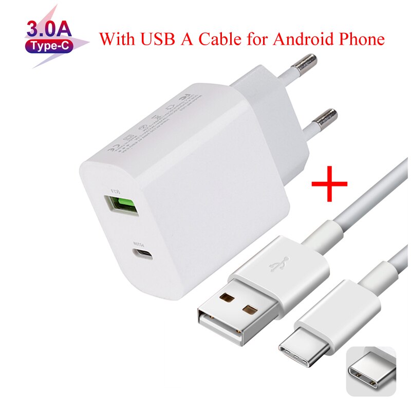 Fast Charge Charger Dual USB Port Quick Charge EU Plug for Apple iPhone 13 Pro Max 12 11 Samsung Galaxy PD QC 3.0 Phone Adapter: With USB A-USB C