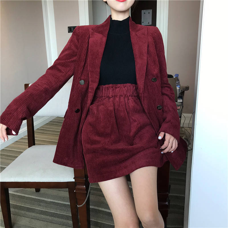 Blazer de pana liso de bella philosophy para mujer, chaqueta con cuello de muesca, color vino tinto, cruzado, para otoño