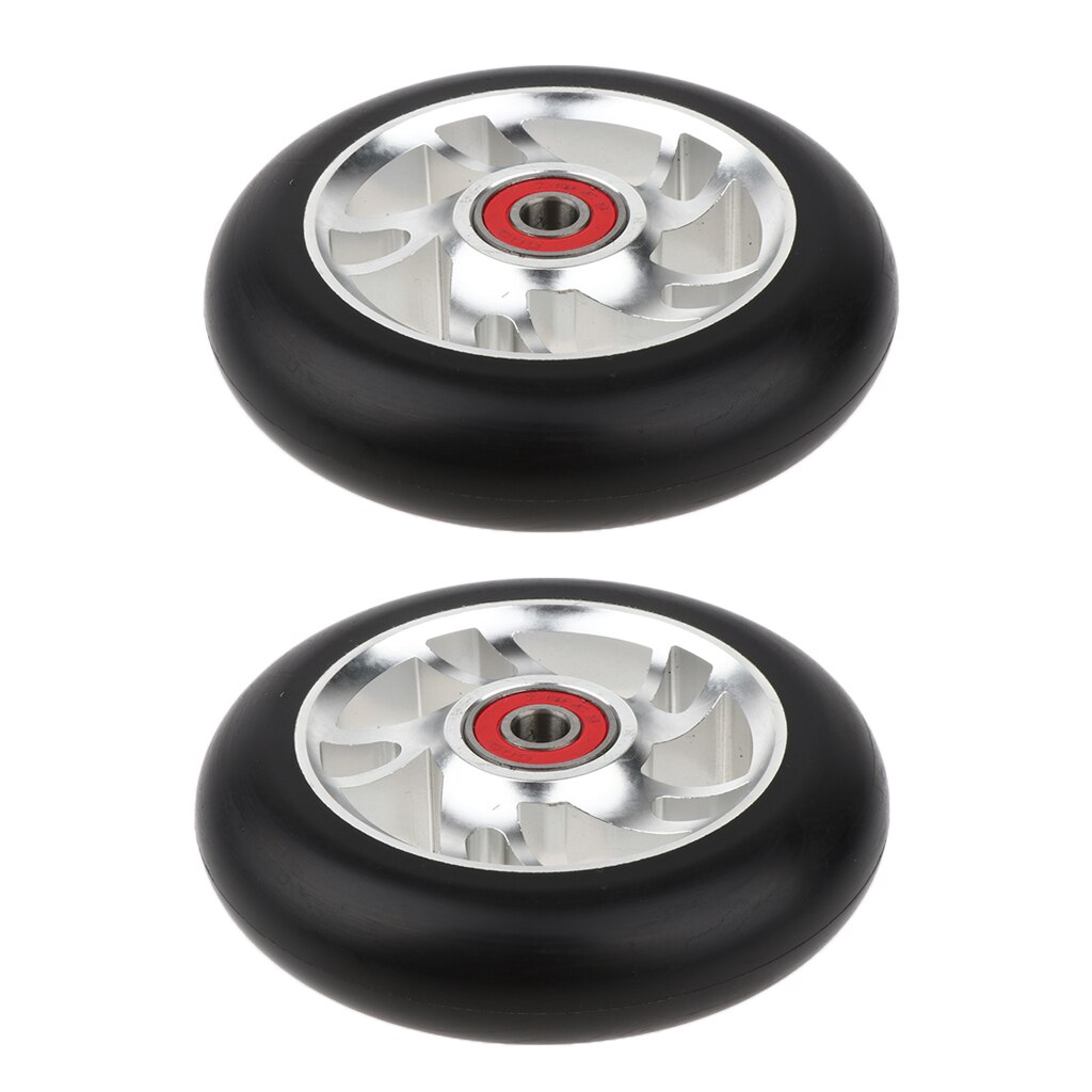 2 pcs Replacement 100mm Push/Kick/Stunt Scooter Wheels with Bearings &amp; Bushings: white