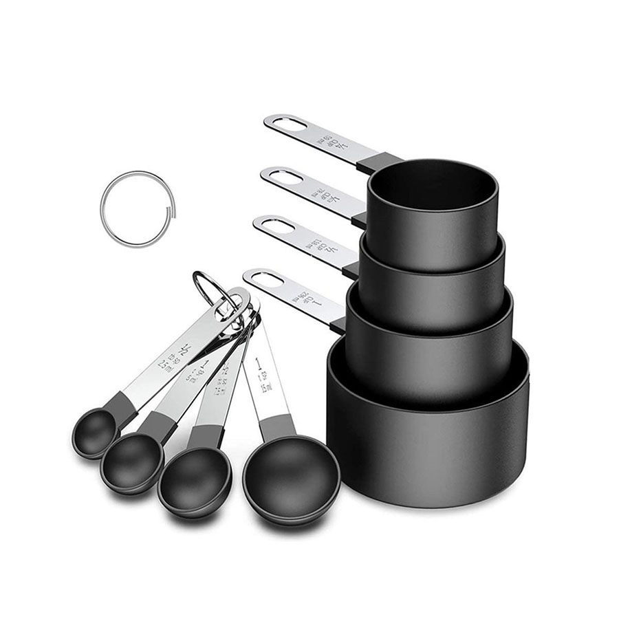 Juego de cucharas y tazas medidoras de plástico, mango de acero inoxidable, herramientas de cocina para hornear, accesorios, aparatos de pesaje, 4 Uds./8 Uds.
