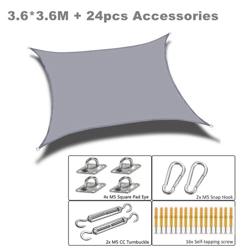 Waterproof Sun Shade Sail &amp; 24Pcs Accessories Set Outdoor Awnings Garden Patio Pool Canopy Sun-shelter Rectangle Shade Sails