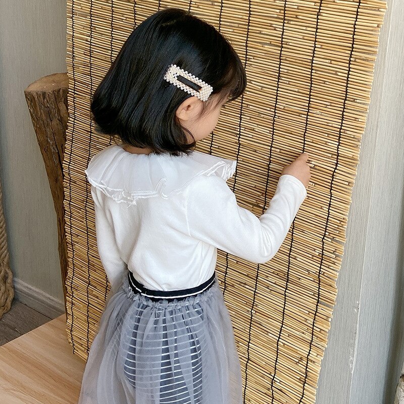 Lente Zomer Baby Meisjes Kant Collsr Effen Kleur Wit Prinses Overhemd