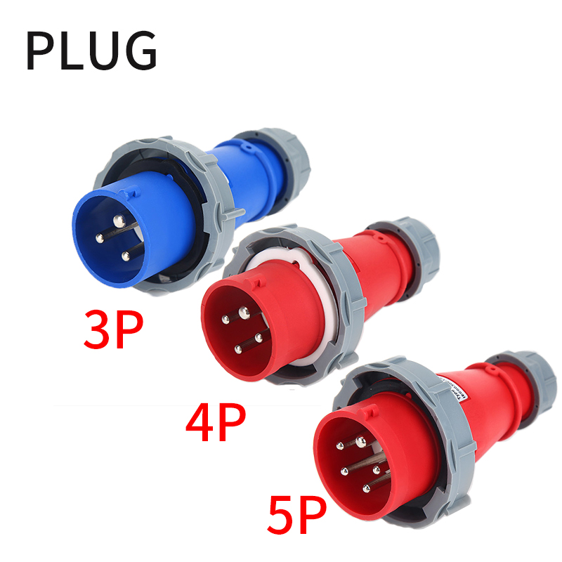 Industrial Connector Set - 16A/32A,Plug&Socket, 3/4/5PIN, IP67 Waterproof and Dustproof, Wall/Panel Mounted Installation.: army green / Under 5Pcs / 3P