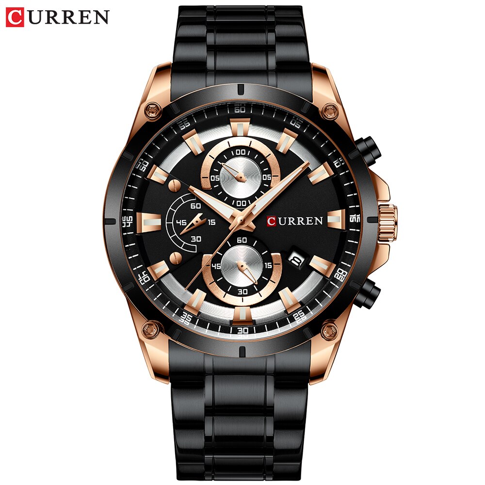 CURREN-Reloj de pulsera de cuarzo para hombre, cronógrafo deportivo de lujo, de , de acero inoxidable: black watch