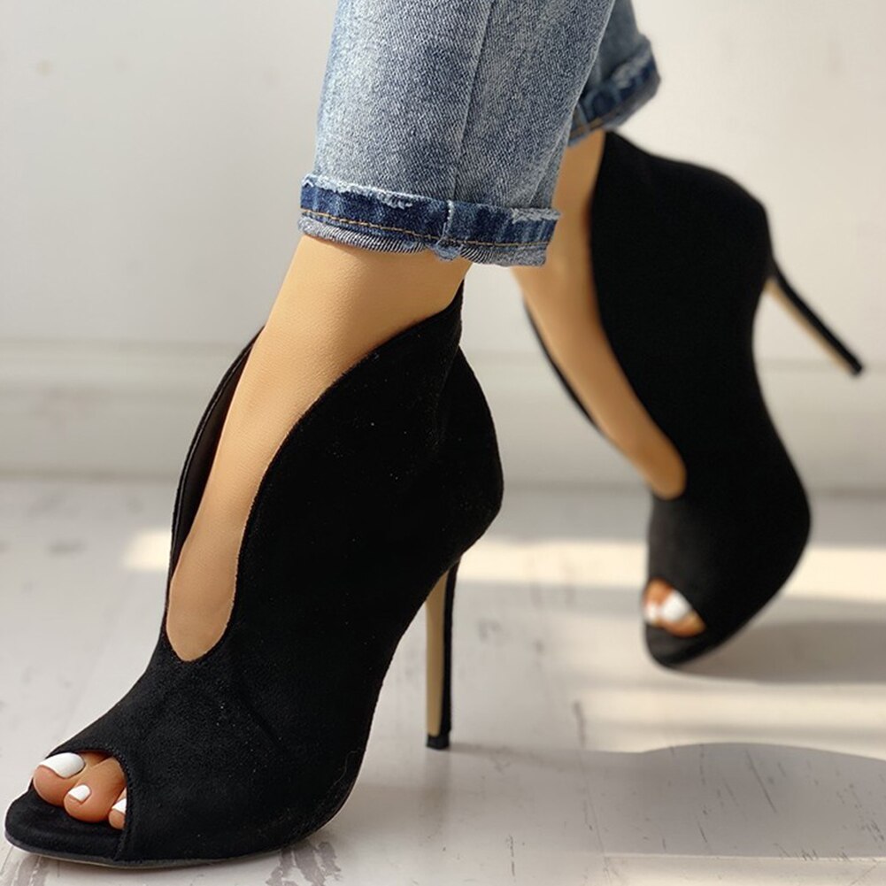 Peep Toe v-shape Cut Out Botines mujer 11 Cm tacones altos Sexy mujeres zapatos mujer botas de verano