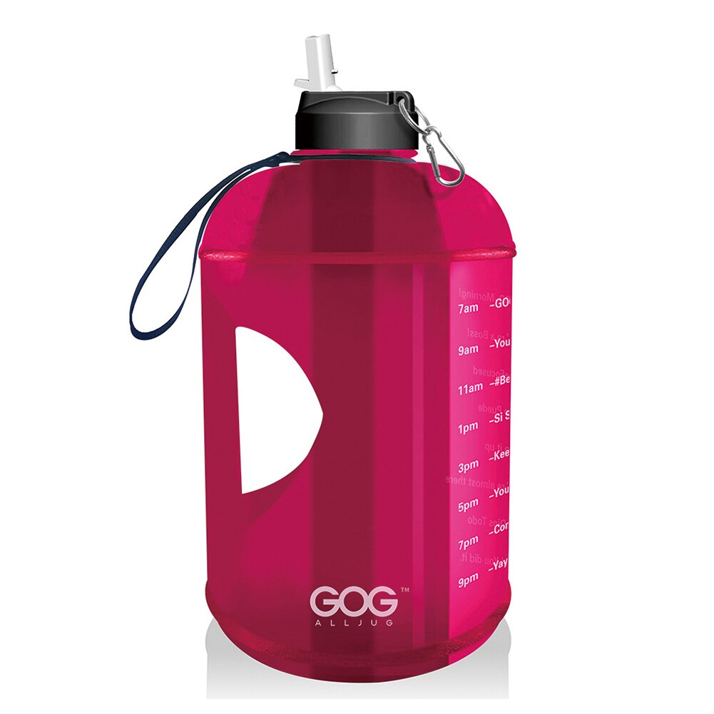 Nouvelle bouteille d'eau Gallon avec marqueur de temps et paille cruche d'eau motivationnelle sans BPA grandes bouteilles d'eau étanches: Rouge
