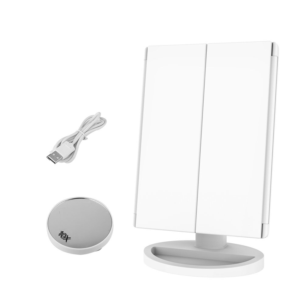 Led desktop trefaldig sminkspegel 2x 3x 10x 180 graders fritt roterande bord bänkskiva kosmetisk badrumsspegel