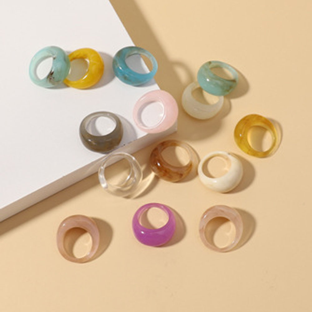 Ensemble de bagues en acrylique Transparent coloré pour femmes, bagues géométriques en résine transparente, à la , bijoux de fête,