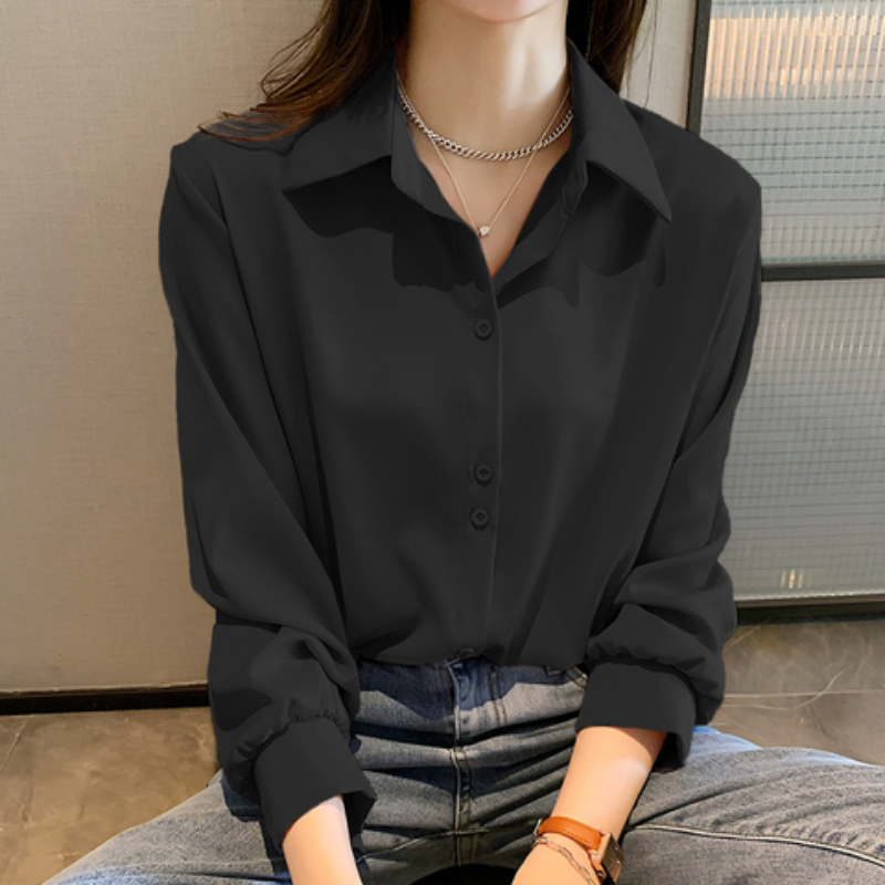 Plus Size Shirts Lente Zomer Mode Vrouwelijke Lange Mouw Losse Effen Blouse Tops Casual Chiffon Shirt Vrouwen Office Lady Shirts