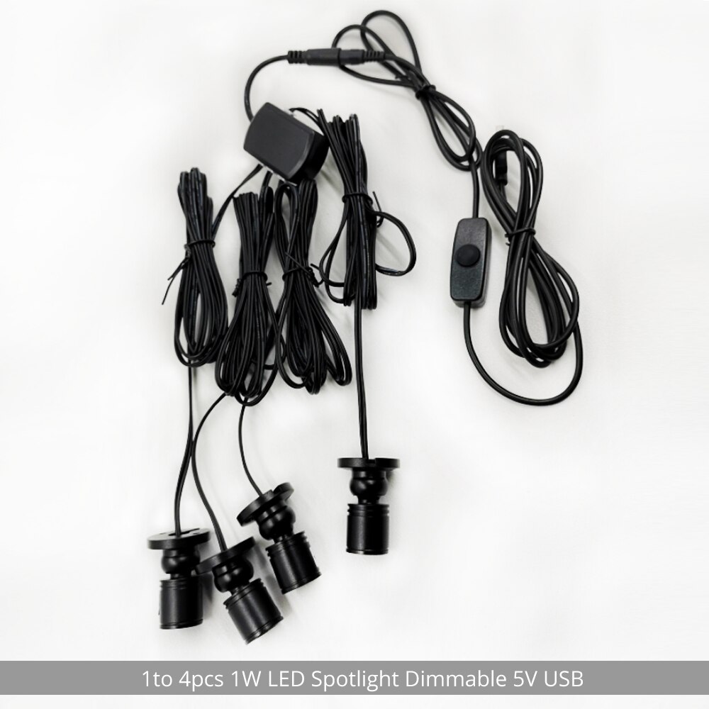 Mini Led Spot Downlight 1W 5V Usb Dimbare Spotlight Model Display Wijn Kast Kleine Mini Teller Hand-run Tentoonstelling Case: 4 Black 5V USB / Pure White 6000K