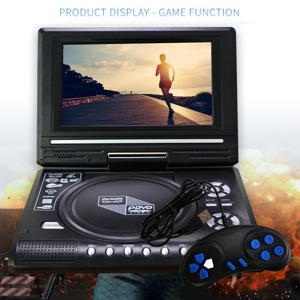 7.8 Inch TV Home Car DVD Player Portable HD VCD CD MP3 HD DVD Player USB SD Cards RCA Portable Cable Game 16:9 Rotate LCD Screen