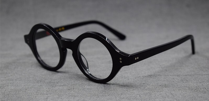 Vintage Hand Made Small 38mm Round Full Rim Eyeglass Frames Acetate unisex Optical Myopia Rx able Glasses: Black